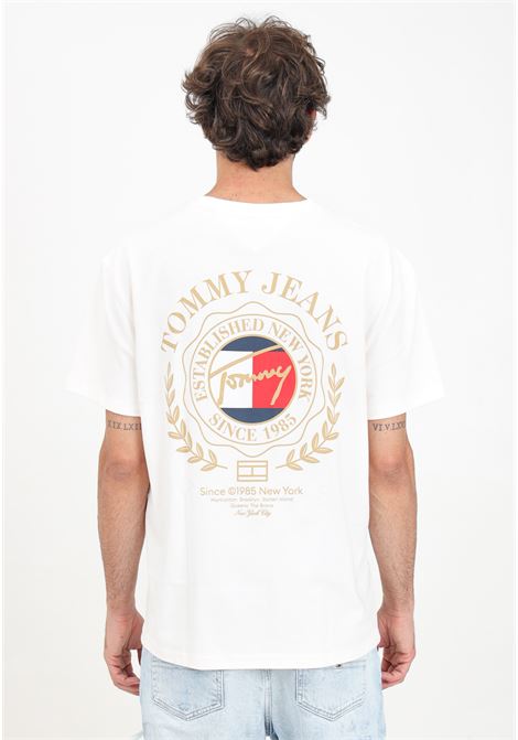 Beige short-sleeved T-shirt for men with maxi logo print on the back TOMMY JEANS | DM0DM18540YBHYBH